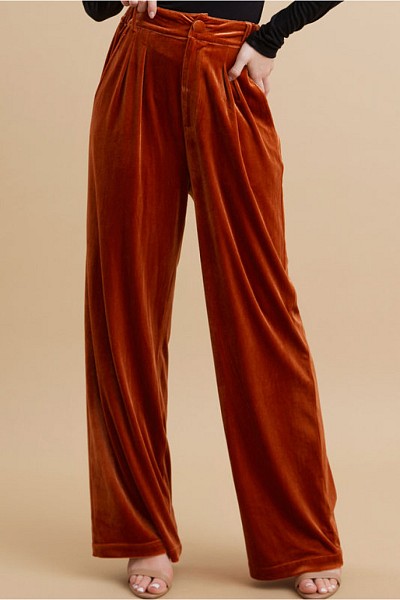 Velvet wide pants, waistline with b...